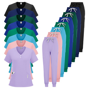 Unisex V-Neck Scrub Set Short Sleeve Moisture Wicking Knitted Hospital Uniforms Split Set For Medical Staff - Product Image 4