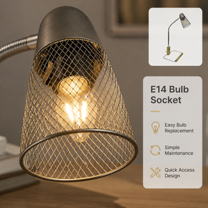 Metal <b>Table</b> <b>Lamp</b> With Adjustable Gooseneck Metal Mesh Shade For Reading <b>Study</b> Desk Bedroom Bedside Nightstand Decor - Product Image 3