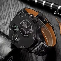 OULM-Montre-bracelet en cuir véritable pour hommes, montre de luxe, mode lumineuse, montre à quartz, fuseau horaire multiple, 3741