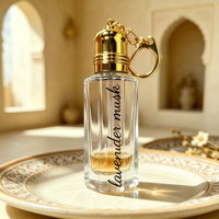 Bouteille en verre transparent octogonale de luxe avec bouchon à vis, style arabe, pour huile d'Oud Attar, avec porte-clés