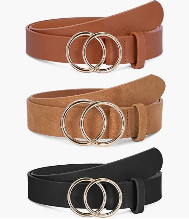 customization hot new trendy sale comfortable fashion Double ring buckle women belts for jeans
