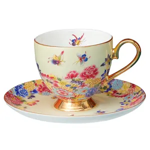 花卉陶瓷茶杯和茶托优雅花朵陶瓷咖啡杯带菜定制徽标杯
