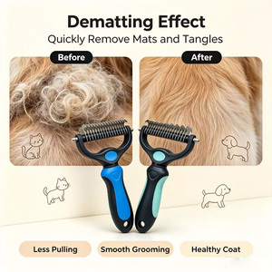 <span class=keywords><strong>Brosse</strong></span> démêlante double face pour animaux de compagnie, lame en acier inoxydable, outil de toilettage pour chiens et chats, démêlage et élimination des poils morts pour poils longs - Product Image 4