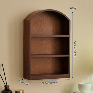 Armoire <span class=keywords><strong>murale</strong></span> cintrée marron foncé, meuble de rangement en bois avec portes vitrées et tiroir pour salon et entrée - Product Image 3
