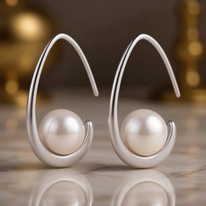 Orecchini a Cerchio in Oro Bianco E3697 con Perle d'Acqua Dolce, Incastonatura a Castone, Gioielli Minimalisti da Donna - Product Image 2