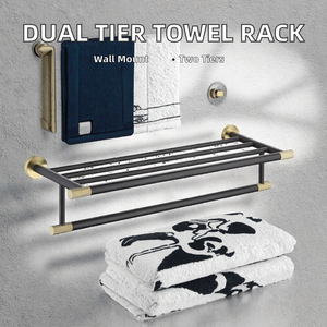 <b>Wall</b> <b>Mount</b> Black Gold Double Towel Rack Stainless Steel Bathroom <b>Shelf</b> Robe Hook for Hotel Bathroom Decoration - Product Image 2