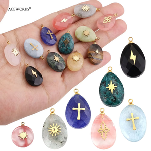 Gemstone Symbol Charm | 18K PVD Gold Plated Stainless Steel Natural Stone Pendants | Cross Star Lightning Bolt & Sunburst Charms - Product Image 3