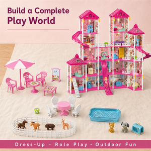 Ensemble de construction de <span class=keywords><strong>maison</strong></span> de poupée Villa de 368 pièces, 19 pièces, rose, avec double toboggan, meubles et accessoires, <span class=keywords><strong>pour</strong></span> jeu d'imitation intérieur, cadeau familial - Product Image 3