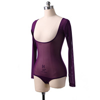 Body en maille à manches longues pour femmes, idéal pour la danse du ventre, avec soutien-poitrine plongeant en U, couche de base transparente en maille, costume de danse