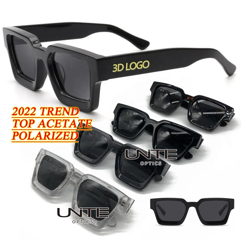 2022 High End Italy Design gafas de sol polarizadas custom logo vintage thick square acetate polarized sunglasses for men