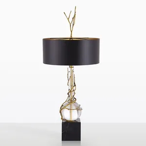 Lámpara de mesa de lujo con cristal dorado para casa y hotel
