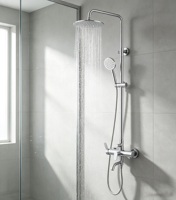 Ensemble de douche mural en acier inoxydable 304, finition or brossé, 3-en-1 : pommeau de pluie rond, douchette à main et bec de baignoire avec barre coulissante