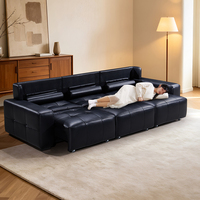 Ensemble de canapés inclinables électriques en cuir véritable noir de luxe moderne, canapé-lit sectionnel électrique, sièges de cinéma de luxe pour salon
