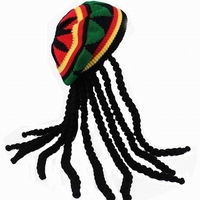 Disfraz de pelo negro largo Dreadlocks peluca sombrero Reggae estilo jamaicano Rasta sombrero ganchillo boina de punto sombreros
