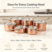 Ensemble de casseroles et poêles en acier inoxydable tri-couches de qualité supérieure, finition cuivre martelé, compatible induction, vente en gros