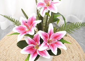 Oh Arts, fleurs artificielles de lys de 24 pouces, pots, jardinières, lys décoratifs, vase en céramique - Product Image 5