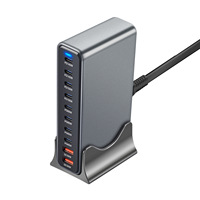 Chargeur de bureau 800W GaN, station de charge 10-en-1, 8 ports USB-C, 2 ports USB-A pour téléphones, tablettes, microphones, ordinateurs - Charge rapide
