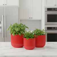 Ensemble de pots à fleurs en céramique rouge côtelée moderne, élégants pots de fleurs d'intérieur pour la décoration de la maison et du bureau