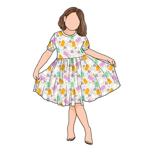 Gonna per bambini di alta qualità a manica corta <span class=keywords><strong>zucca</strong></span> colorata al ginocchio bella estate Swing plissettato per bambine - Product Image 5