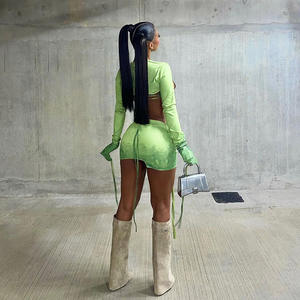 Hipster Y2K Two Piece Set Women Skirt Undefined Lengthen Ribbons Sexy <strong>Cleavage</strong> <strong>Top</strong>+Tie Dye Cut Out Slim Female Skirt - Product Image 5