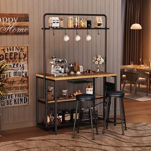 Mesa de Desayuno Industrial de Madera SENYU con 2 Taburetes, Isla de Cocina con Estante de Almacenamiento, Diseño Multifuncional - Product Image 3