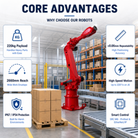 Robot Ultra Pesado con Certificación CE, Carga Útil de 220 kg, 2660 mm, IP67 en la Muñeca, IP54 en el Cuerpo +17% de Rigidez para Soldadura, Estampado y Manipulación de Objetos Pesados