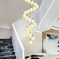 Lustre LED en spirale en céramique de luxe, en forme de bourgeon de fleur, longue suspension pour villa, duplex, plafond haut