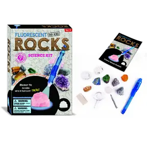 최고의 판매 교육 기울고 과학 바위 표본 키트 천연 크리스탈 돌 디럭스 형광 바위 키트 어린이 선물