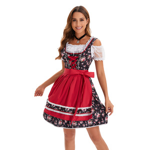 Yi Xiaoyi German Dirndl Dress Women's Beer Festival Costume M-XXL <b>Red</b> Floral Apron Style Adult Party Outfit - Product Image 4