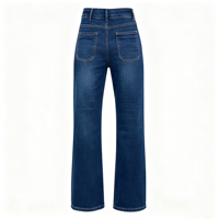 Jean taille haute à jambe large pour femme, double boutonnage, effet ventre plat, poches plaquées, en denim, vente en gros