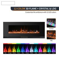 Cheminée électrique encastrée de 50 pouces avec flamme 3D, télécommande, cristaux et bûches, LED 12 couleurs, pour usage extérieur/hôtelier