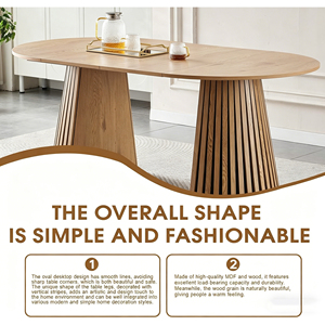 Wooden Dining <b>Table</b> Oval Slatted Base Modern Design Living Room Furniture - Product Image 4