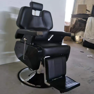 Chaise <span class=keywords><strong>de</strong></span> barbier noire pour hommes en cuir synthétique, mobilier pour salons <span class=keywords><strong>de</strong></span> <span class=keywords><strong>coiffure</strong></span>, disponible à la vente - Product Image 1