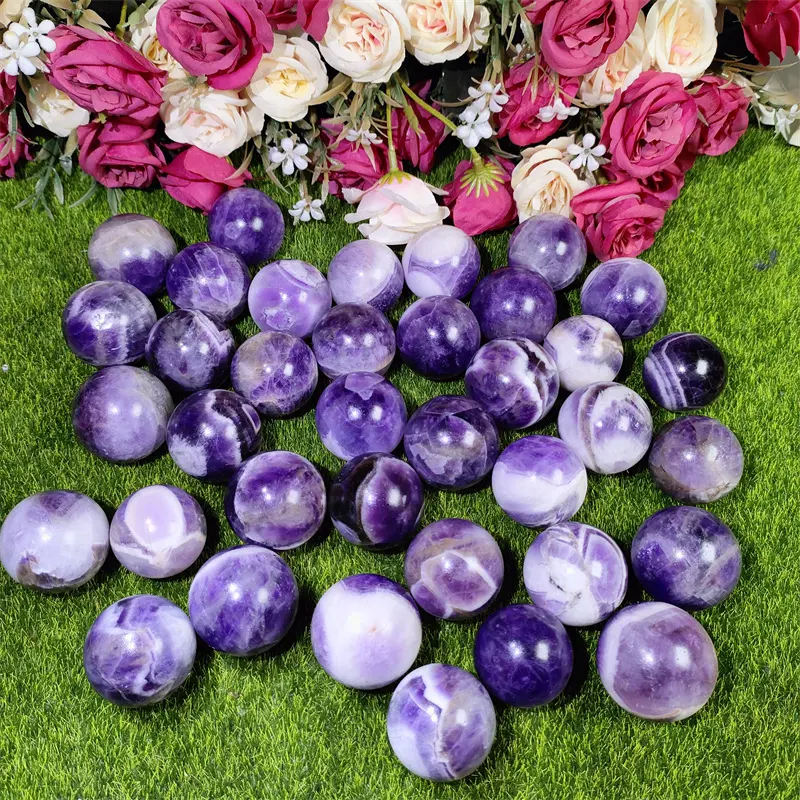 Bola batu permata kristal ungu alami, bola amethyst penyembuhan untuk dekorasi rumah