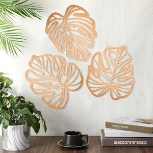 3 pièces Vintage feuille tropicale Art mural écologique en bois feuilles de palmier Plaque pour salon <span class=keywords><strong>chambre</strong></span> plante décoration murale - Product Image 3