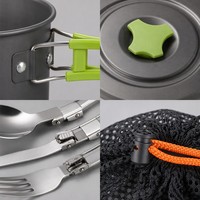Ensemble de cuisine de camping en aluminium : bouilloire, poêle et couverts pliables, kit de cuisson portable pour le plein air et la randonnée