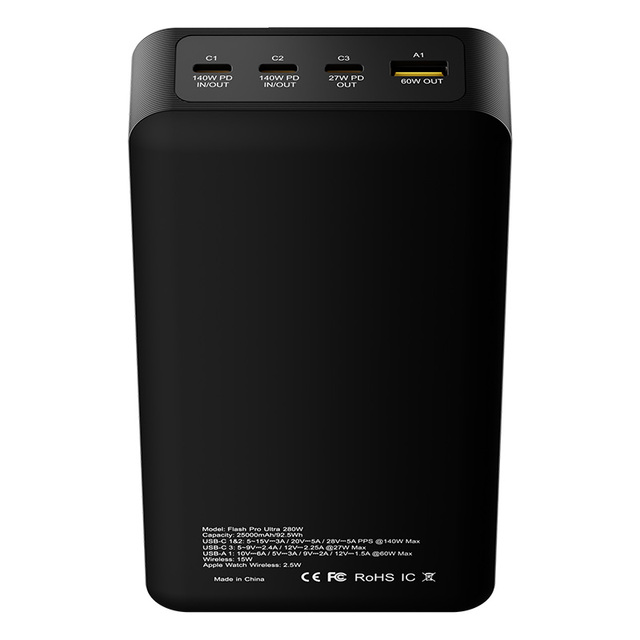 Mobile Laptop Power Bank 25000mAh 280W Flash Pro Ultra 6-in-1 Dual Wireless Charging 140W Two-Way Waterproof 15W 12W