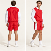 Setelan Training Pria Bahan Nilon Setengah Resleting Warna Blok Jaket Windbreaker Celana Pendek Ringan Streetwear Musim Panas Dua Potong