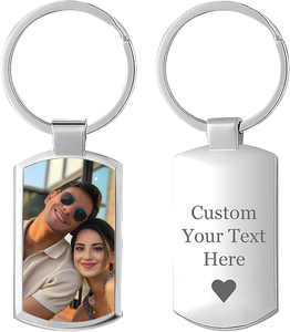 Porte-clés en métal en gros, breloque personnalisée avec gravure photo et texte pour cadeau d'anniversaire - Product Image 1