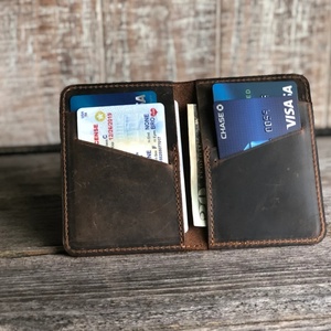 High Quality Crazy Horse Vintage Simple Slim Bifold Business Card Holder Genuine Leather Wallet - Product Image 6