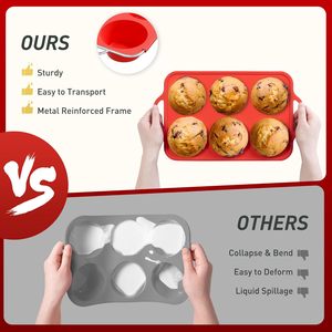 Paquete de 2 Moldes de Silicona para Muffins de 6 Tazas con Marco Reforzado de Metal, Tamaño <span class=keywords><strong>Jumbo</strong></span>, Aptos para Lavavajillas, Juego de Moldes Duraderos para Hornear - Product Image 3
