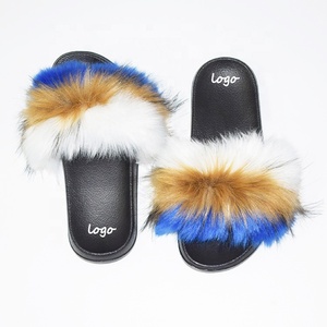 Pantofole in Pelliccia Sintetica da Donna, Sandali Morbidi in Finta Pelliccia di Volpe, <span class=keywords><strong>Ciabatte</strong></span> Personalizzate in PVC Nero per Interni - Product Image 2