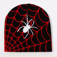 Vente en gros Bonnet d'hiver unisexe en jacquard acrylique de haute qualité avec crâne chaud et logo personnalisé motif toile d'araignée Bonnet tricoté