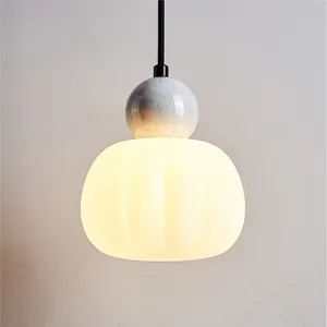 D2138 Magnolia White Pumpkin Shaped Arylic Lampshade Marble Stone Decorative Pendant Lamp Light New Coming Design 2024