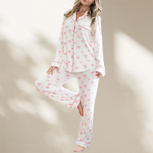 Ensemble de pyjama ample à manches longues imprimé sur mesure, respirant, pour femme, vente en gros d'usine - Product Image 1