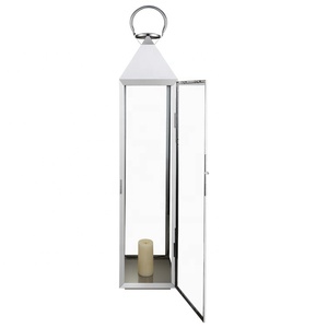 Grande lanterne décorative de jardin en acier inoxydable antirouille, porte-bougie, lanterne en verre dorée pour mariage, extérieur, debout, maison - Product Image 2