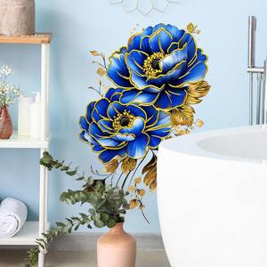 Autocollants muraux en feuille d'or rose bleu pour la décoration de la maison, décor floral romantique pour la chambre à coucher et le salon - Product Image 4