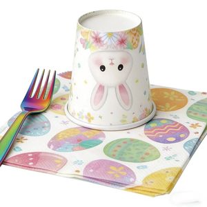 Cartoon Bunny Birthday Plates <strong>Cups</strong> Napkins Tableware Kit Disposable Tableware Wholesale Set - Product Image 4