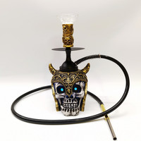 Ensemble Chicha en Résine Luxe Skeleton Fighter Bar Durable Lumineux Halloween Portable avec Boîte de Voyage LED Ghost Shisha