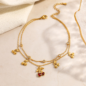 สร้อยข้อเท้าสแตนเลสสตีลลายเชอร์รี่ ชุบทอง 18k เครื่องประดับเท้าสำหรับใส่ไปชายหาด - Product Image 3